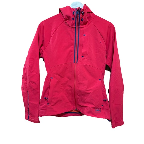 REI Jacket Womens XS Red‎ Full Zip Windbreaker Rain Resistant Hooded Zip Pockets - Picture 10 of 10
